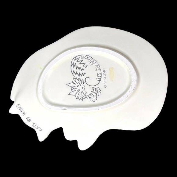 Cats by Nina Lyman White Blue Eyes Cat Kitty Trinket Tray Soap Dish Spoon Rest - Picture 5 of 6
